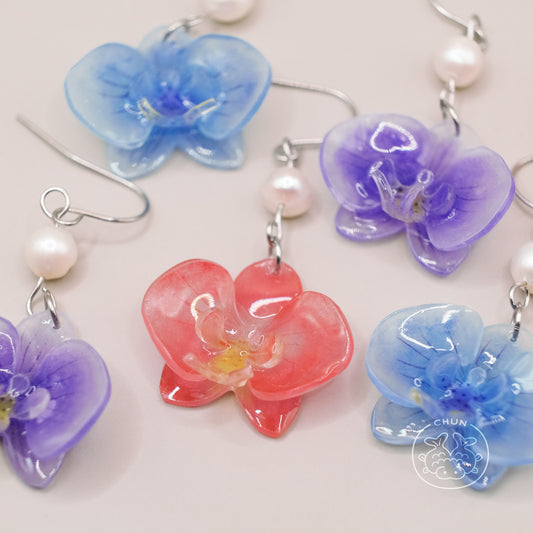 Orchid Flowers Earrings with Freshwater Pearl