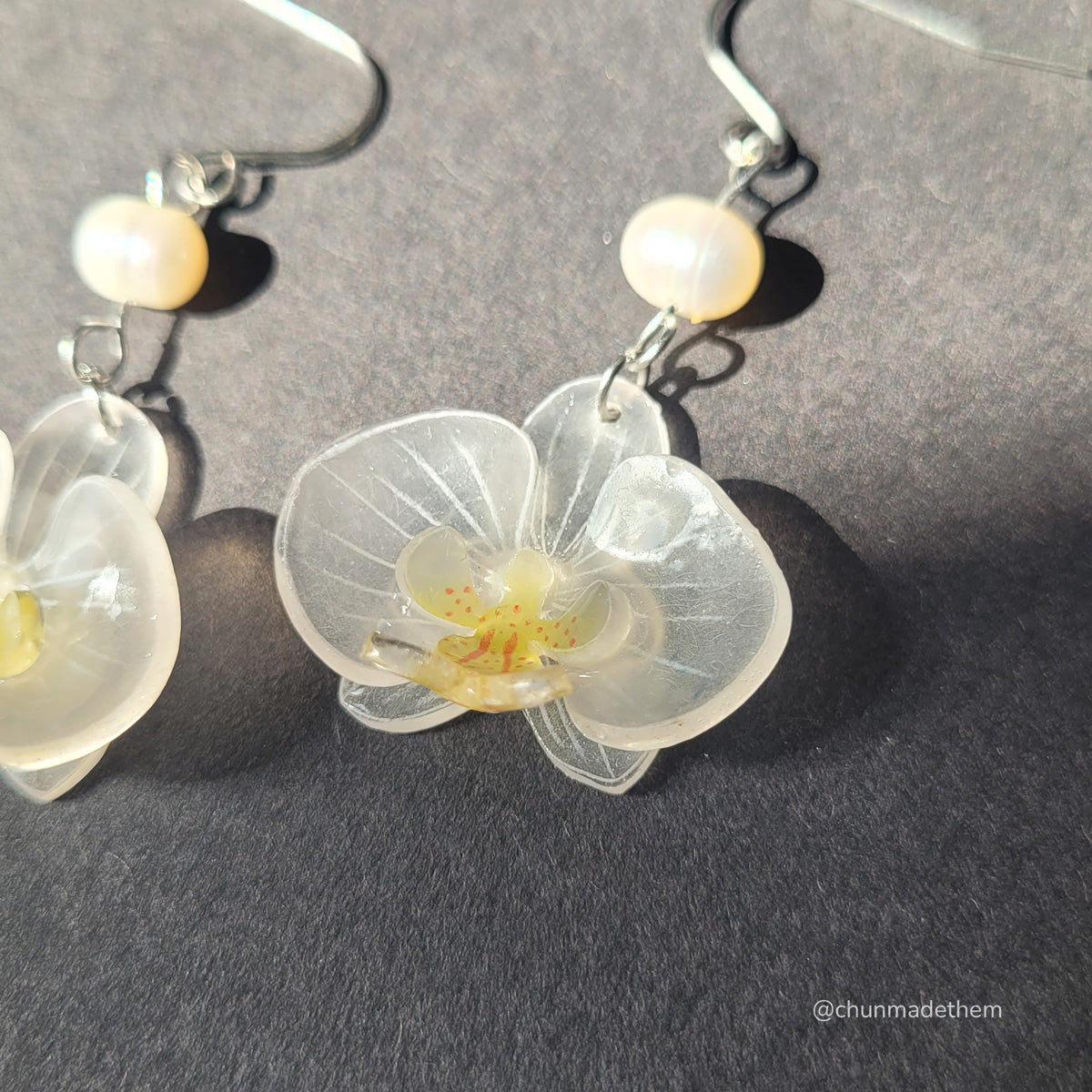Orchid Flowers Earrings with Freshwater Pearl