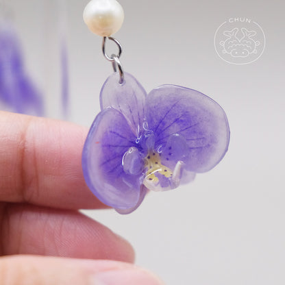 Orchid Flowers Earrings with Freshwater Pearl