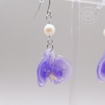 Orchid Flowers Earrings with Freshwater Pearl
