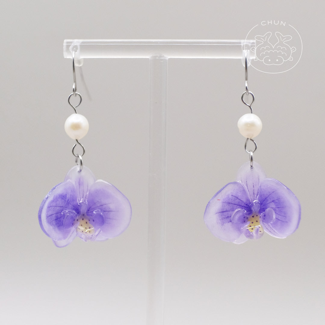 Orchid Flowers Earrings with Freshwater Pearl