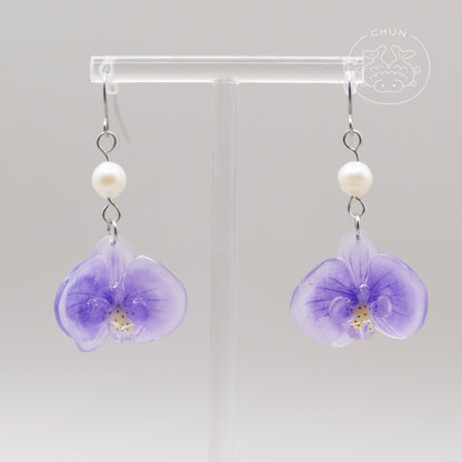 Orchid Flowers Earrings with Freshwater Pearl