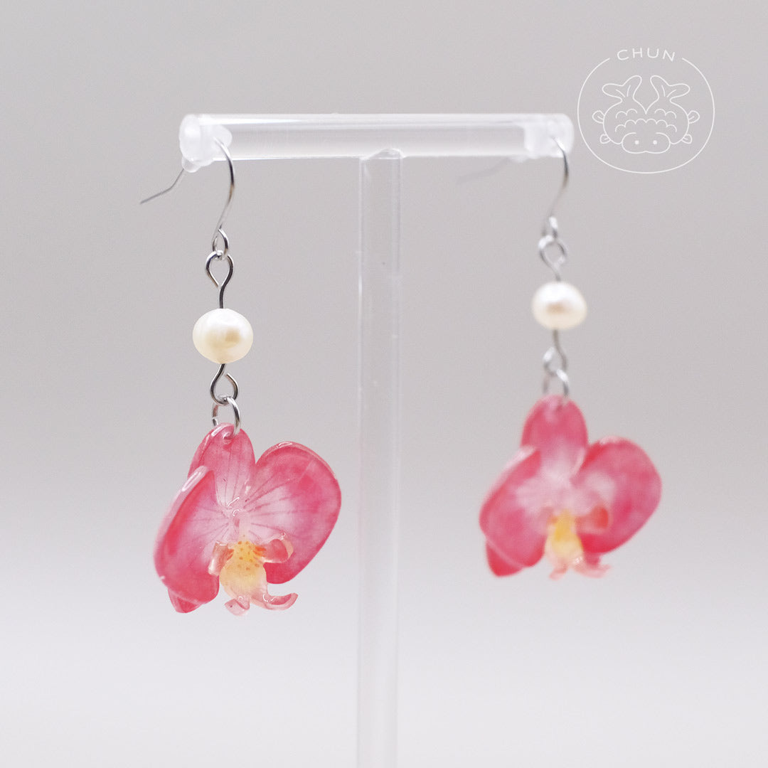 Orchid Flowers Earrings with Freshwater Pearl