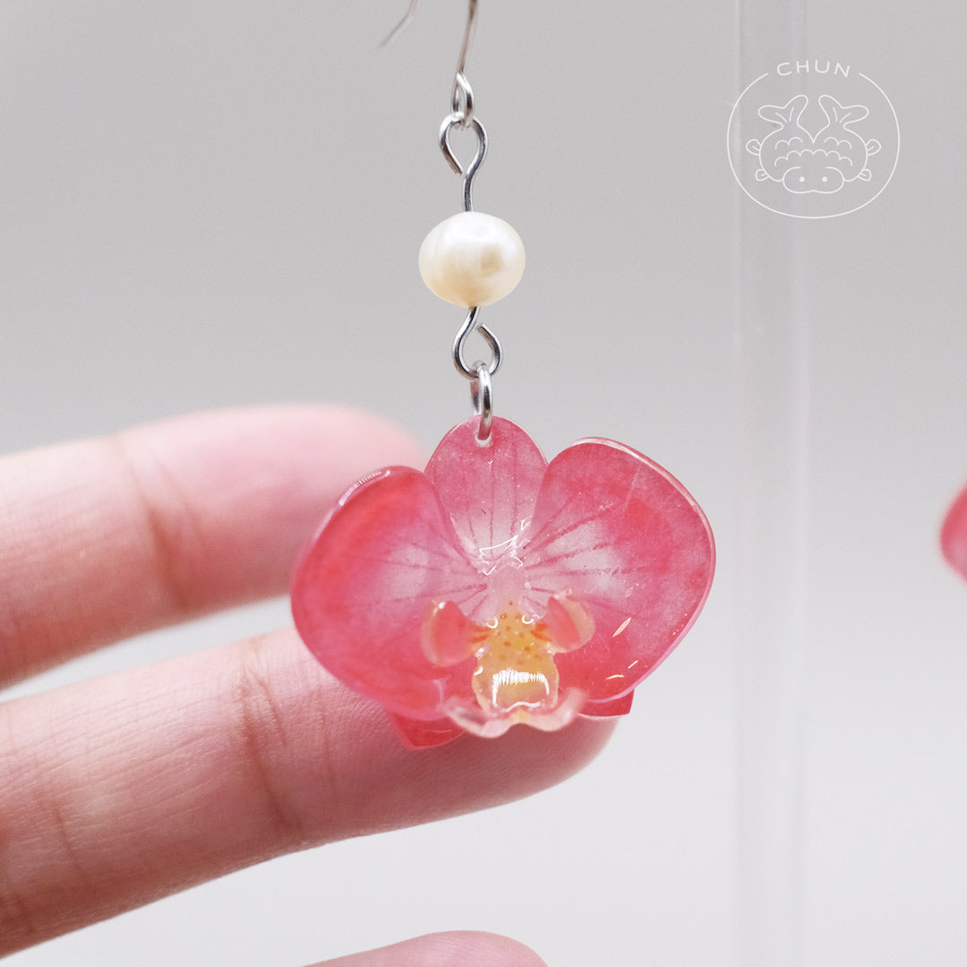 Orchid Flowers Earrings with Freshwater Pearl