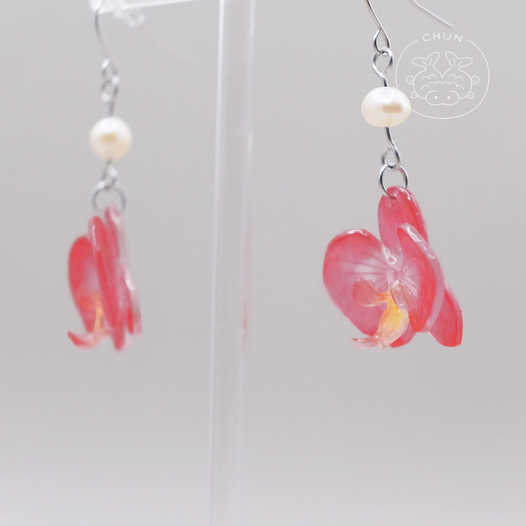 Orchid Flowers Earrings with Freshwater Pearl