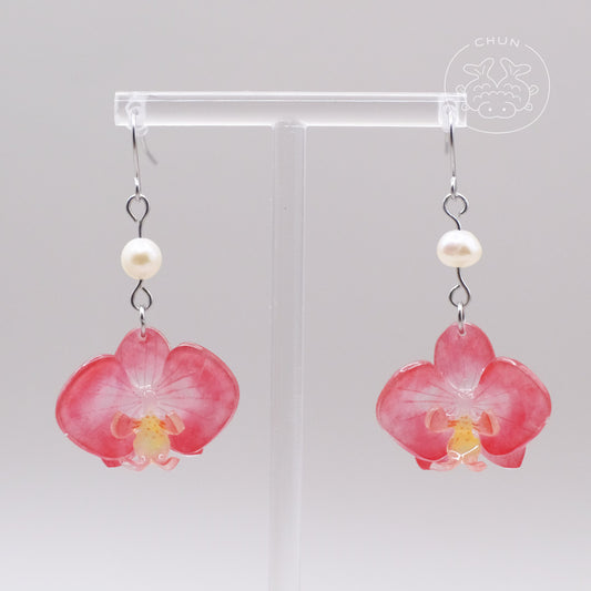 Orchid Flowers Earrings with Freshwater Pearl