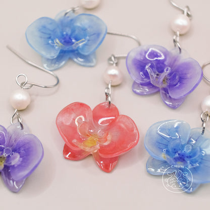 Orchid Flowers Earrings with Freshwater Pearl
